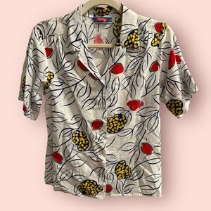 Vintage Novelty Print Blouse Abstract Botanical Italian Market Shirt